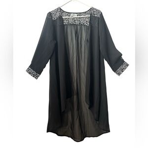Black Sheer 3/4th Sleeves Special Ocassions Summer Kimono Size Medium